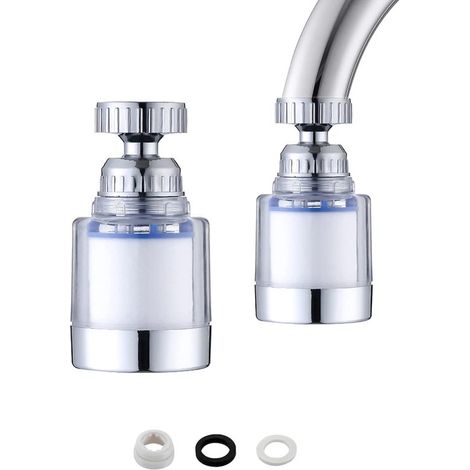 Filtro para grifo, Filtro giratorio de 360 grados, Purificador de agua, Elimina metales pesados y agua dura, Azul, 2 unidades (1/5)