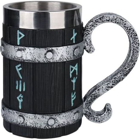 Chope à bière viking en bois, chope artisanale en bois avec doublure en acier inoxydable, chope vintage de 600 ml, tasse médiévale pour café/boissons/jus (pour homme). (1/5)