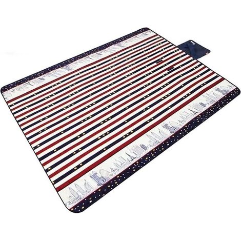 Couverture de pique-nique 200x150cm en coton-polyester de qualité avec fond déperlant, rayé rouge-blanc-bleu