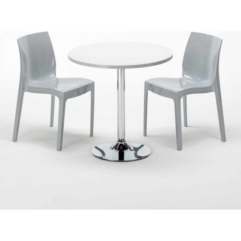 Mesa Redonda Blanca 70x70 cm con Base de Acero y 2 Sillas De Colores Ice Long Island - Gris (1/5)