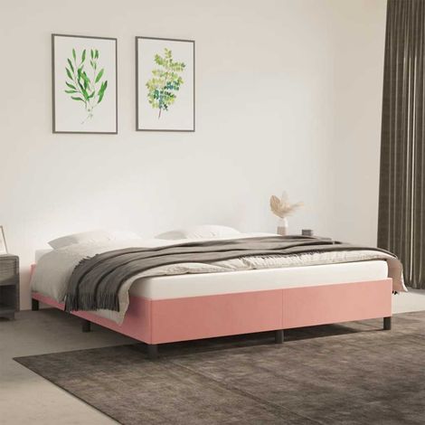 Cadre de lit avec sommier à lattes 160 x 200 cm en velours rose sans matelas - PANGIVO (1/5)