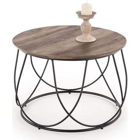 Mesa de centro Houston 689, Nuez + Negro, 41x0x0cm, Diámetro: 60, MDF, Redonda