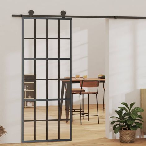 Porte coulissante Verre ESG et aluminium 76x205 cm Noir (1/5)