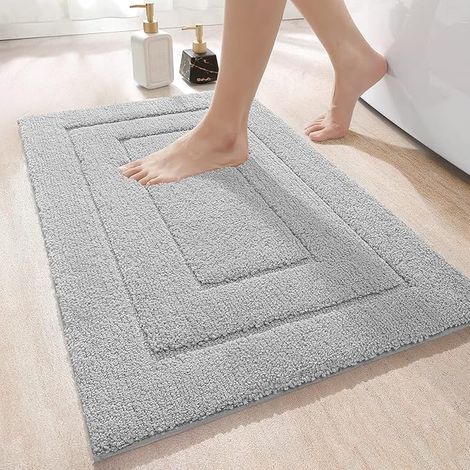 Non-Slip Bath Mat 50 x 80 cm, Soft Microfiber, Water Absorbent, Machine Washable, Extra Thick, for Bathroom, Light Grey