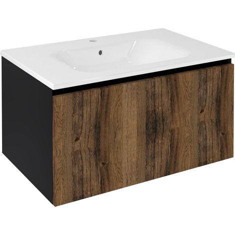 Meuble vasque LOREA 80x44x51,2cm, 1x tiroir, chêne collingwood/noir mat (1/4)