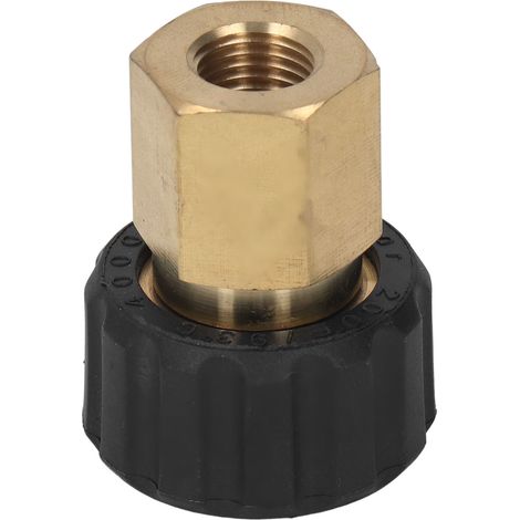 Adaptateur pour nettoyeur haute pression en laiton et caoutchouc anticorrosion G1/4" vers M22 x 1,5 mm, filetage femelle-femelle de 15 mm de diamètre extérieur, pour tuyau de nettoyeur haute pression. (1/5)