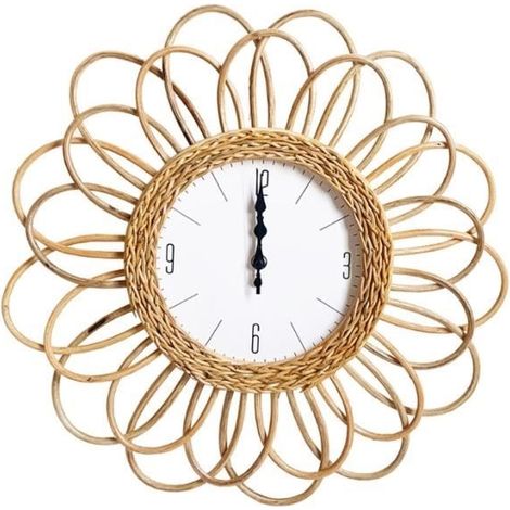 Horloge murale Cadre en rotin tissé à la main - Design simple - 20x45 cm - Intérieur