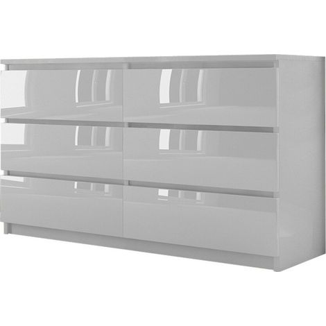 Kommode Bella 6 Weiß Hochglanz 138 cm 6 Schubladen Sideboard (1/2)