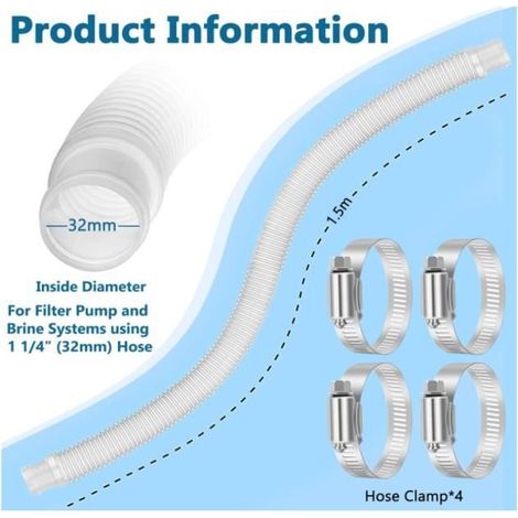 Tuyau pour Piscine Hors Sol - 32mm - Flexible et Anti-fuite - Kit de Remplacement Pratique (1/3)