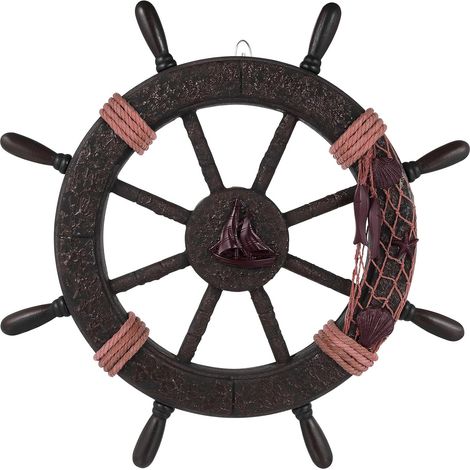 Boat Rudder 45 cm Wall Decoration Wood Random Colour Wooden Wheel with Patina Random Colour Mediterranean Boat Accessory for Beach Bar or Vintage Pirate Decoration (1/5)