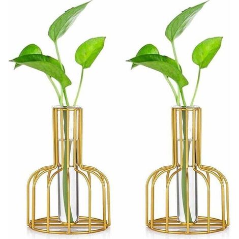 pièces Mini Vases Set Petits Vases pour Décoration de Table Vase à Fleurs Bourgeon Moderne Hydroponique Vase en Verre Tubes à Essai (Or)-Fei Yu