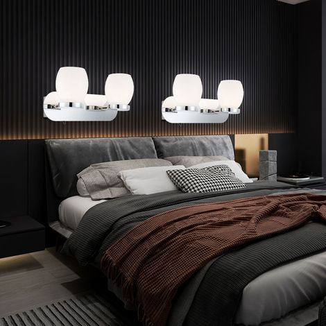 Wandleuchte Badezimmerleuchte Wohnzimmerlampe Flurleuchte Esszimmerlampe, Metall Glas Silber, 2 Flammig, LED 3W 180Lm 3000K warmweiß, B 25 cm, 2er Set