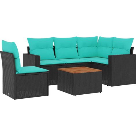 6-tlg. Garten-Sofagarnitur mit Kissen Schwarz Poly Rattan vidaXL