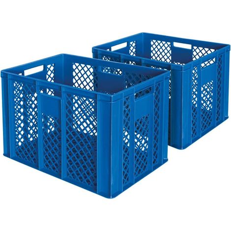 BRB 2x Eurobehälter/Bäckerkiste, LxBxH 600x400x410 mm, lebensmittelecht, Boden und Wände durchbrochen (blau)