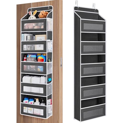 Organiseur suspendu derrière porte à 5 niveaux avec 5 grands compartiments, anti-basculement, rangement pour chambre, salle de bain, garde-manger et chambre d'enfant, noir (1/5)