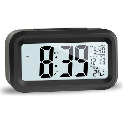 Reloj despertador digital LCD, reloj despertador de viaje con funciones de temperatura, fecha y repetición de alarma, reloj digital silencioso para dormitorio, oficina y uso familiar. (1/5)