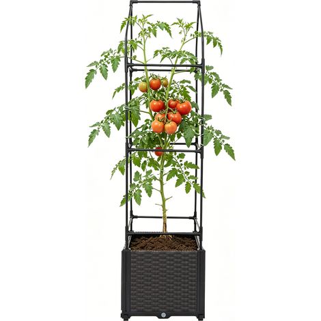 Jardinière avec treillis pour plantes grimpantes, 160 cm hauteur, aspect rotin, noir, bac de plantation avec support de grimpe, boîte de planteur pour jardin, terrasse et patio (1 compartiments, somme (1/5)