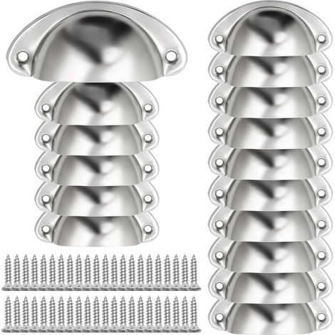 16 Muschelgriffe für Schubladen inklusive Schrauben, Retro-Metallgriffe in Muschelform, Muschelmöbelgriffe für Schränke, Schubladen und Kleiderschränke, Silber (1/5)
