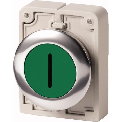 Bouton poussoir 30mm flush à accrochage vert avec inscription EATON M30C-FDR-G-X1
