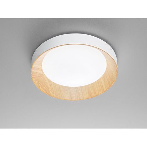 LED Deckenleuchte ARKA Weiß mit Holzoptik & 3 Lichtfarben, Ø 40cm