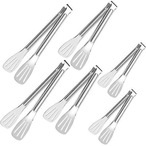 6 pièces alimentaire serving tongs acier inoxydable alimentaire buffet tongs frying tongs bbq tongs alimentaire salad (1/5)