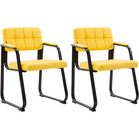 Set di 2 sedie da ufficio per visitatori con braccioli seduta in PVC giallo e struttura in metallo nero 100008414