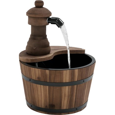 Outsunny Fontaine de Jardin tonneau Pompe à Eau Submersible Incluse Ø 27 x 37H cm Bois de pin Marron (1/5)