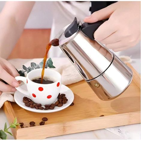 Espressokanne aus Edelstahl, italienische Perkolator-Kaffeemaschine, kubanische Kaffeemaschine, Greca-Kaffeemaschine, 300 ml, 20 x 10 x 10 cm (1/4)