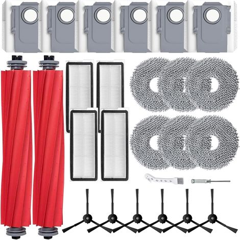 Zubehör für Roborock Qrevo S/Qrevo Pro/Qrevo MaxV/Qrevo Plus Saugroboter, Ersatzteile mit 2 Hauptbürsten, 4 HEPA Filter, 6 Wischpads, 6 Staubbeutel, 6 Seitenbürsten (1/5)