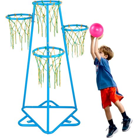Panier de Basket-ball Enfants avec 4 Paniers à 4 Hauteurs, 3 Ballons de Basket, Pompe à Air, Installation Facile, Jouets Basket-ball pour Enfants Tous Ages, Garçons, Filles, Intérieur, Extérieur (1/5)