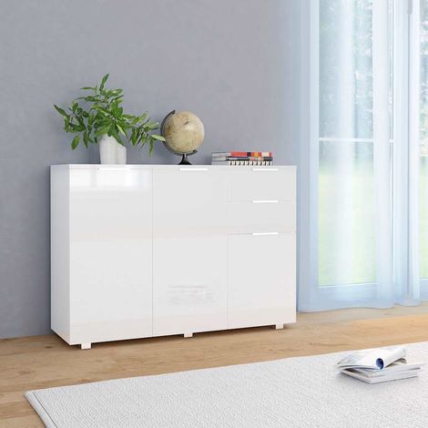 vidaXL Buffet Blanc brillant 107x35x80,5 cm (1/5)
