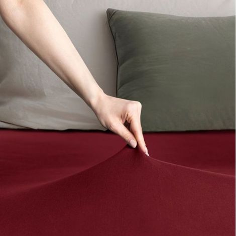 Drap Plat - Jersey Coton 100% - 200x200 cm - Bordé Élastique - Bordeaux - 1 Pièce (1/4)