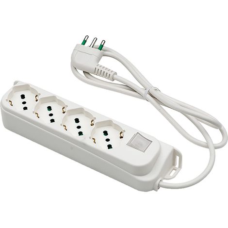 MULTIPRESA CON INTERRUTTORE 6 uscite / spina 2P+T 16A - bianca  - FANTON