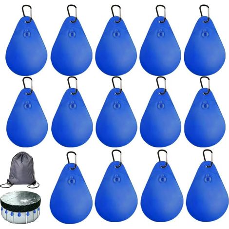 14 Poids Pour Couverture de piscine, Sac de Rangement Inclus, 24x35cm  Sacs à Eau pour Bâche de Piscine, Il y a 14 hameçons, Poids de Bâche D'hiver, Sacs Suspendus pour Piscine (1/5)