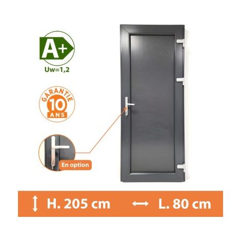 Direct Fenêtres – Porte de service PVC gris anthracite – H.205 x l.80 cm – Isolation thermique optimale A – Seuil aluminium avec pont thermique (1/4)