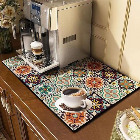 Dish Draining Mat, 50 x 40 cm Kitchen Drainage Mat, Super Absorbent Dish Draining Mat, Quick Drying Mat, Non-Slip Mat for Coffee Machine Bar -5 (1/5)