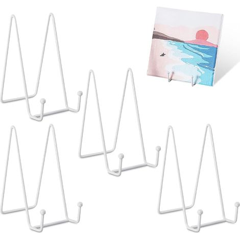 Lot de 4 - Support de présentation - Chevalet en métal - Pour photo art assiettes livres - Usage intérieur extérieur - Blanc - 15,2x4 cm