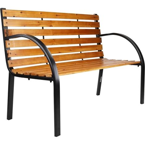 Trade Shop - Banco Del Banco Del Parque Con Reposabrazos En Madera Marrón 122x60x81cm Muebles De Jardín - (1/5)