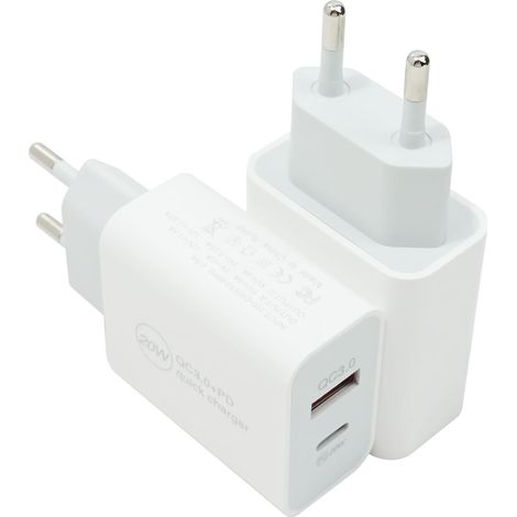 Lot de 2 Chargeur USB C 25W Super Rapide Prise Secteur Adaptateur Multi Secteur PD+QC 3.0 Type C Adaptateur pour Galaxy iPhone (1/5)