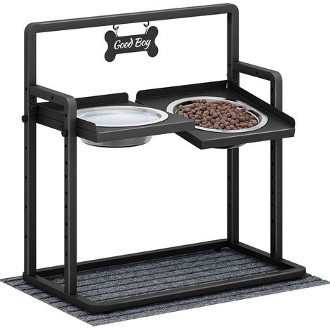 Altezza Ciotola Rialzata su 6 Livelli, 2 Ciotole da 2 L in Acciaio Inox (Angolo Regolabile Separatamente), Adatta per Cani e Gatti di Piccola, Media e Grande Taglia, Nero (1/5)