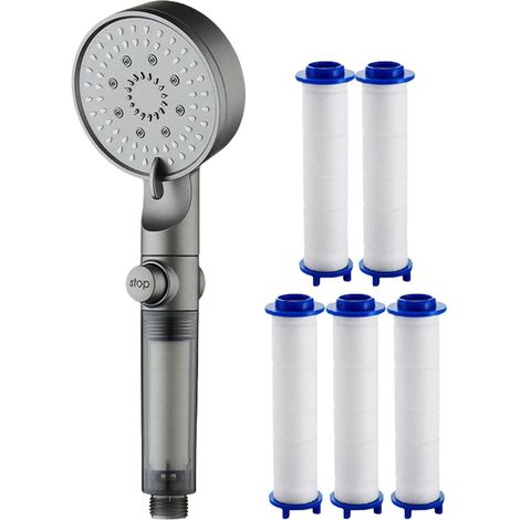 Pommeau De Douche Manuelle Pommeau de Douche Filtre avec 5 Fonctions,Buses En Silicone Pulvérisateur Pour La Maison L Appartement Le Camping Car La Salle De Bain Le Camping La Salle De Sport (1/5)