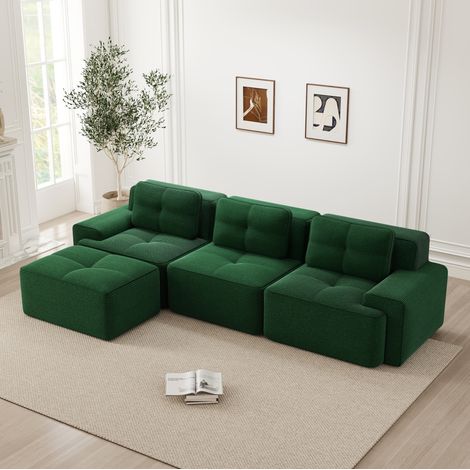 Canapé modulaire d’angle 293x177x69 cm vert en velours côtelé avec assise profonde (1/5)
