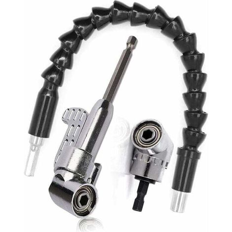 Foret à angle droit et kit d'extension d'angle flexible, Renvoi d'Angle Visseuse Coudée à Angle Droit 105 Degrés Tige Hexagonale 1/4 pour Perceuse