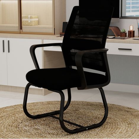Silla de oficina 45x55x90 cm negra, respaldo de malla, estructura de metal, MEUBLIV (1/5)