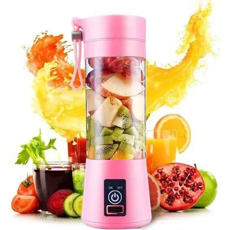 Mixeur portable 380 ml rechargeable USB, 6 lames, bol mélangeur électrique pour fruits, purées de bébé et smoothies, rose (1/5)
