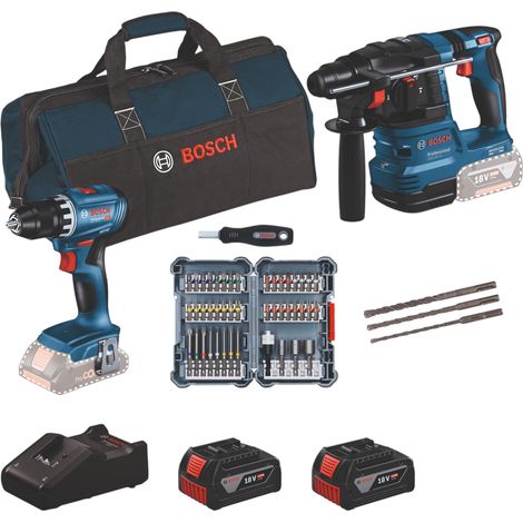 Kit Combo Bosch 2 pezzi 18V: GSR 18V-45 + GBH 18V-22 + accessori + 2 x 4.0Ah + caricabatterie + borsa (1/5)