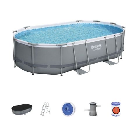 Piscina "Power Steel" ovale con telaio portante - cm 488x305x107h - kg 67,2- lt 10.949 - con filtro cartuccia (art 56448) (1/5)