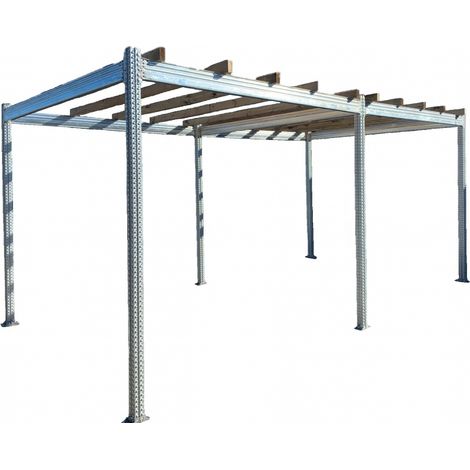 Carport Tettoia per Auto in Metallo - Legno di Pino Impregnato - mt 5,70 X 3 - con Base a Tassellare (1/2)