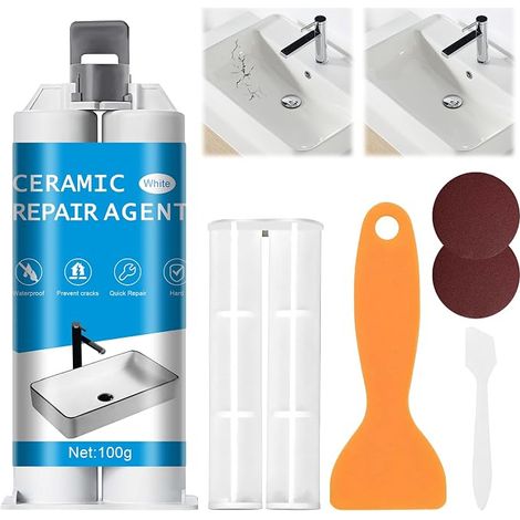 Kit de Réparation de Baignoire,Pâte de Réparation de Carrelage, Kit Reparation Carrelage,Adhésif pour la Réparation des Carreaux pour Réparer les Trous, Fissures, éraflures (1/5)