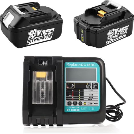 2 pièces BL1850B 18V 5Ah Batterie avec Chargeur DC18RC pour 18V Batterie LXT Lithium-ION BL1860B BL1850 BL1840 BL1830, Compatible avec Radio DMR115 Visseuse 18v (1/5)